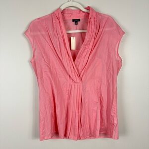 Talbots Top Womens 10 Pink Sleeveless V-Neck Semi-sheer Ruffle Cotton Shirt